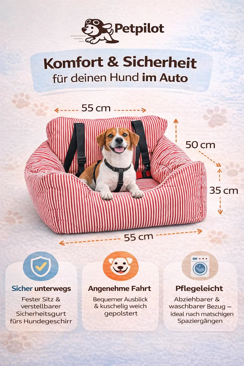 Premium Hunde Autositz inkl. Sicherheitsgurt - Petpilot