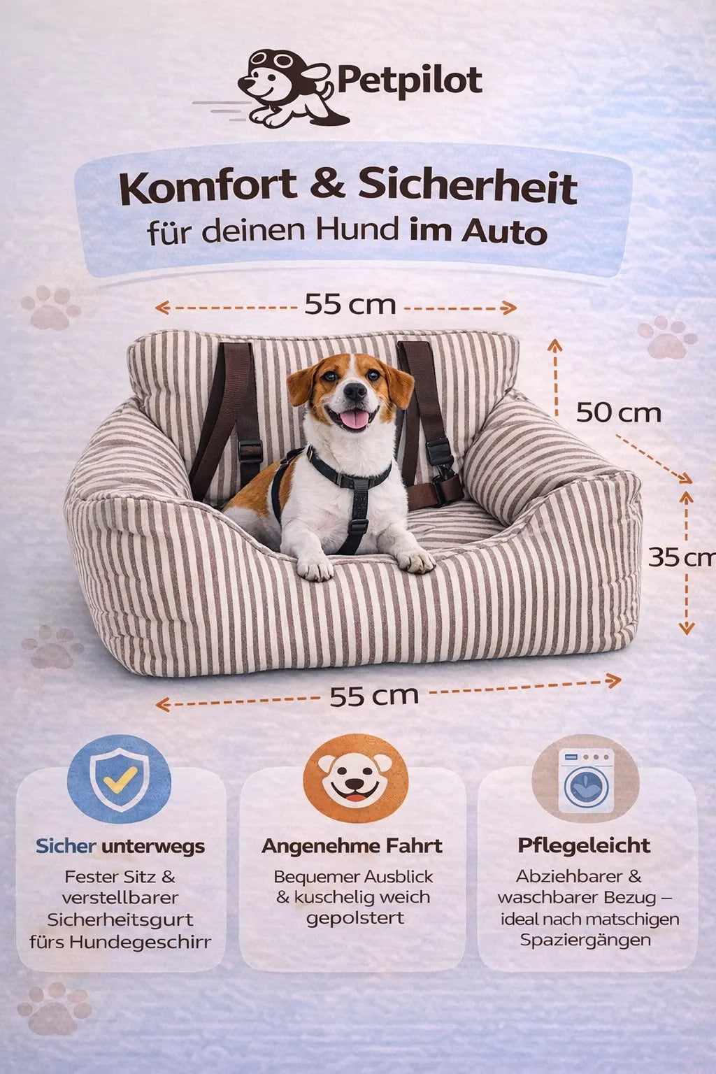 Premium Hunde Autositz inkl. Sicherheitsgurt - Petpilot